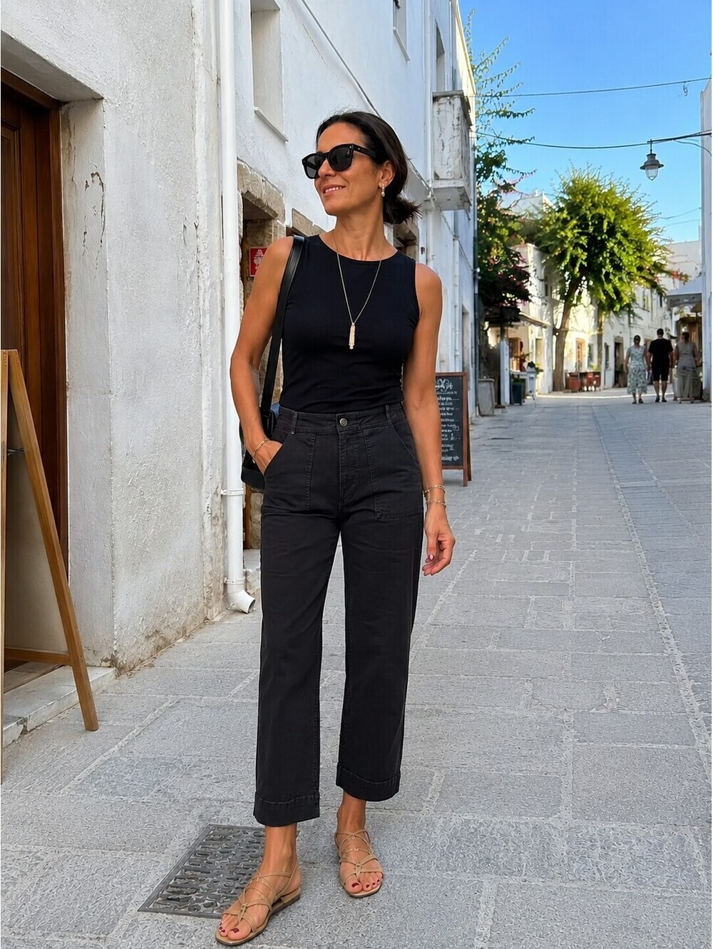 Lou & Grey Black Cropped Wide Leg Pants High Rise Size 6